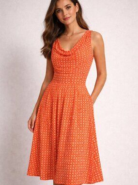 Anthro Maeve Brianne Daisy Dress M Orange Floral Cowl Neck Sleeveless
